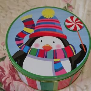 FWB Festive Penguin Tin with Colorful Scarf and Hat